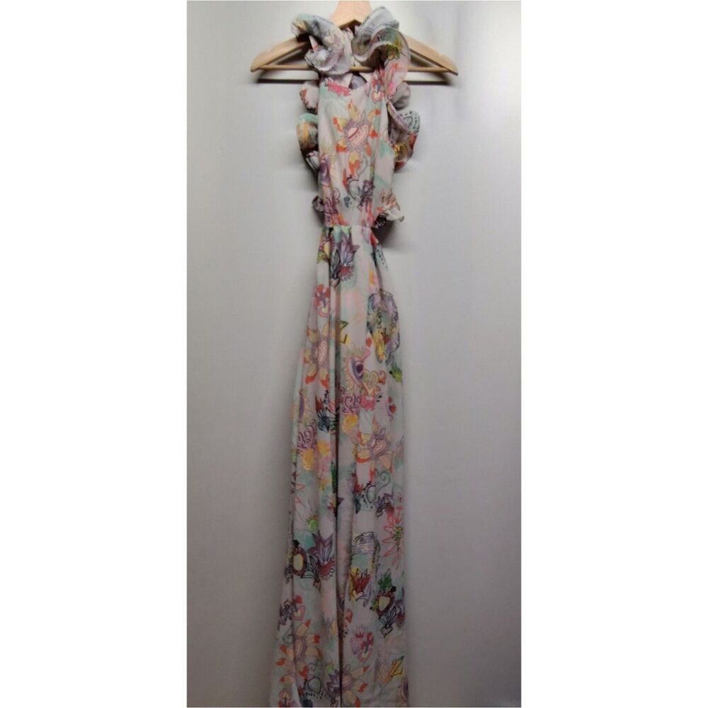 Rosevelvet Maxi Dress Women M Gray Ruffle Novelty Pop Art Dopamine Whimsical